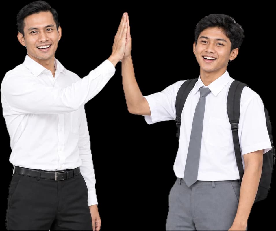 Dua orang saling tos sambil tersenyum